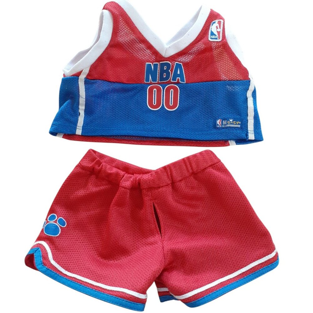 Build A Bear Basketball NBA Sports Jersey Uniform Outfit  Red Blue Great Cond.